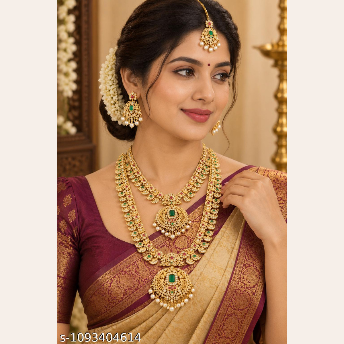Traditional Gold CZ Bridal Necklace & Earring Set image 2