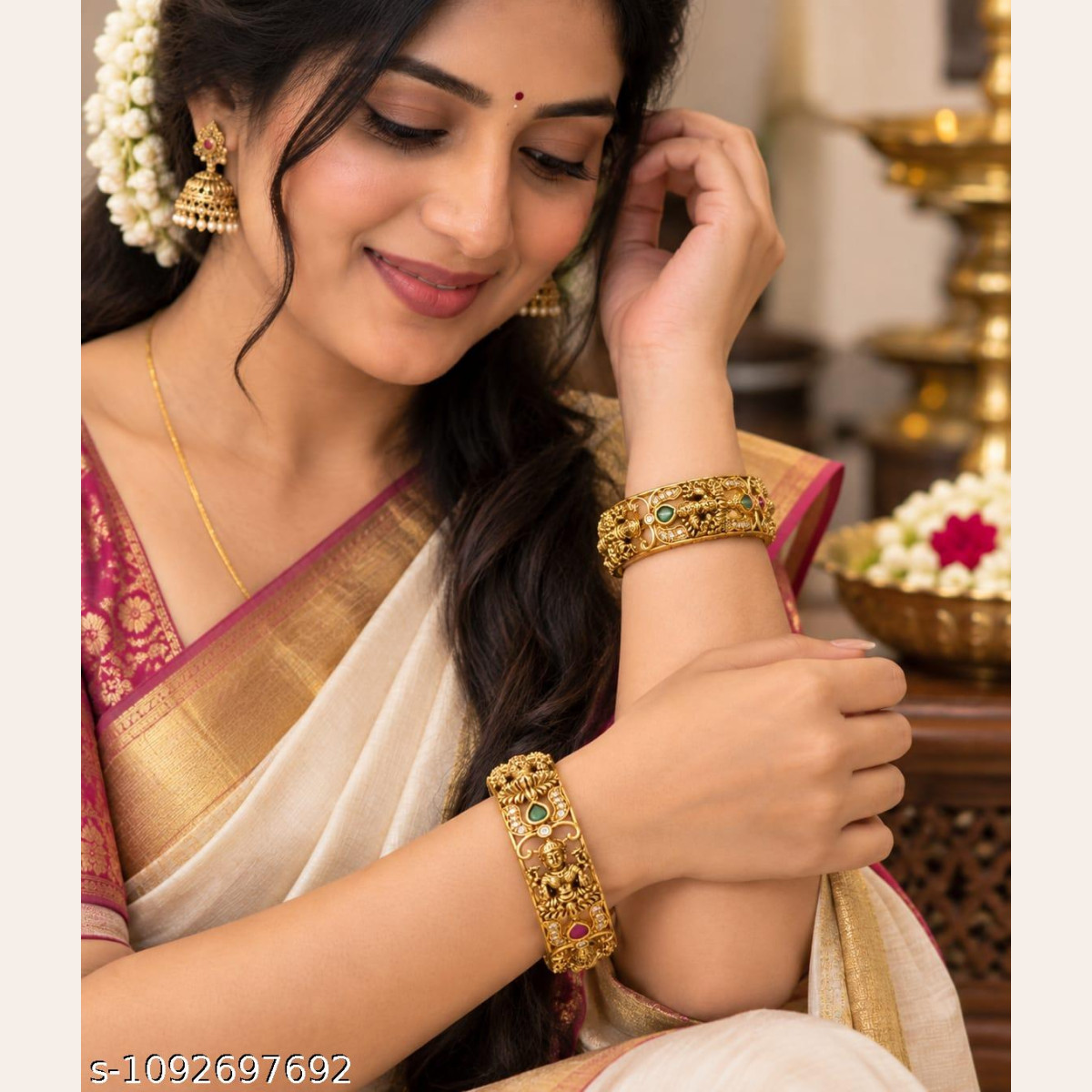 Temple Lakshmi CZ Stone Bangles for Women – Multicolor Traditional Design image 2