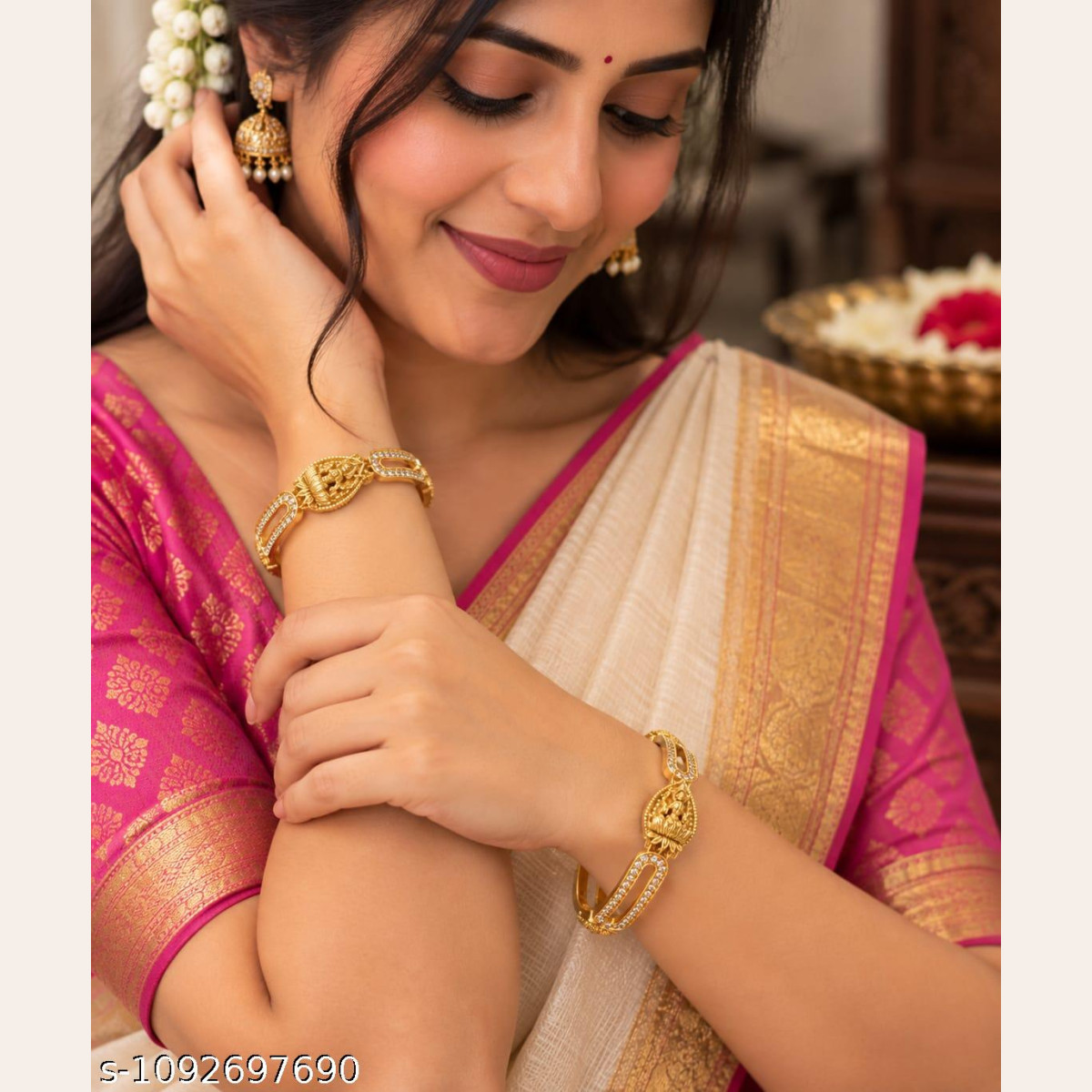 Elegant CZ Bangle Set with Ornate Design image 2